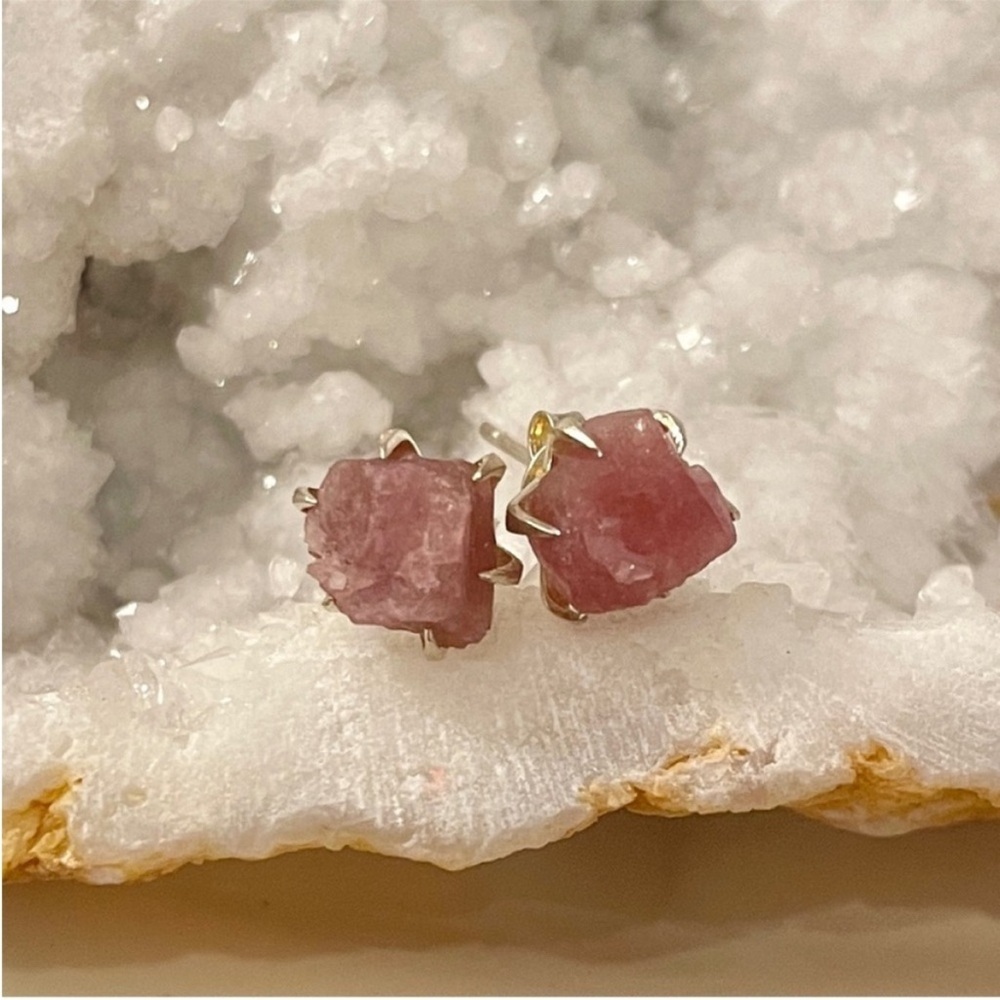 Pink Tourmaline Solid Sterling Silver Earrings 92… - image 1